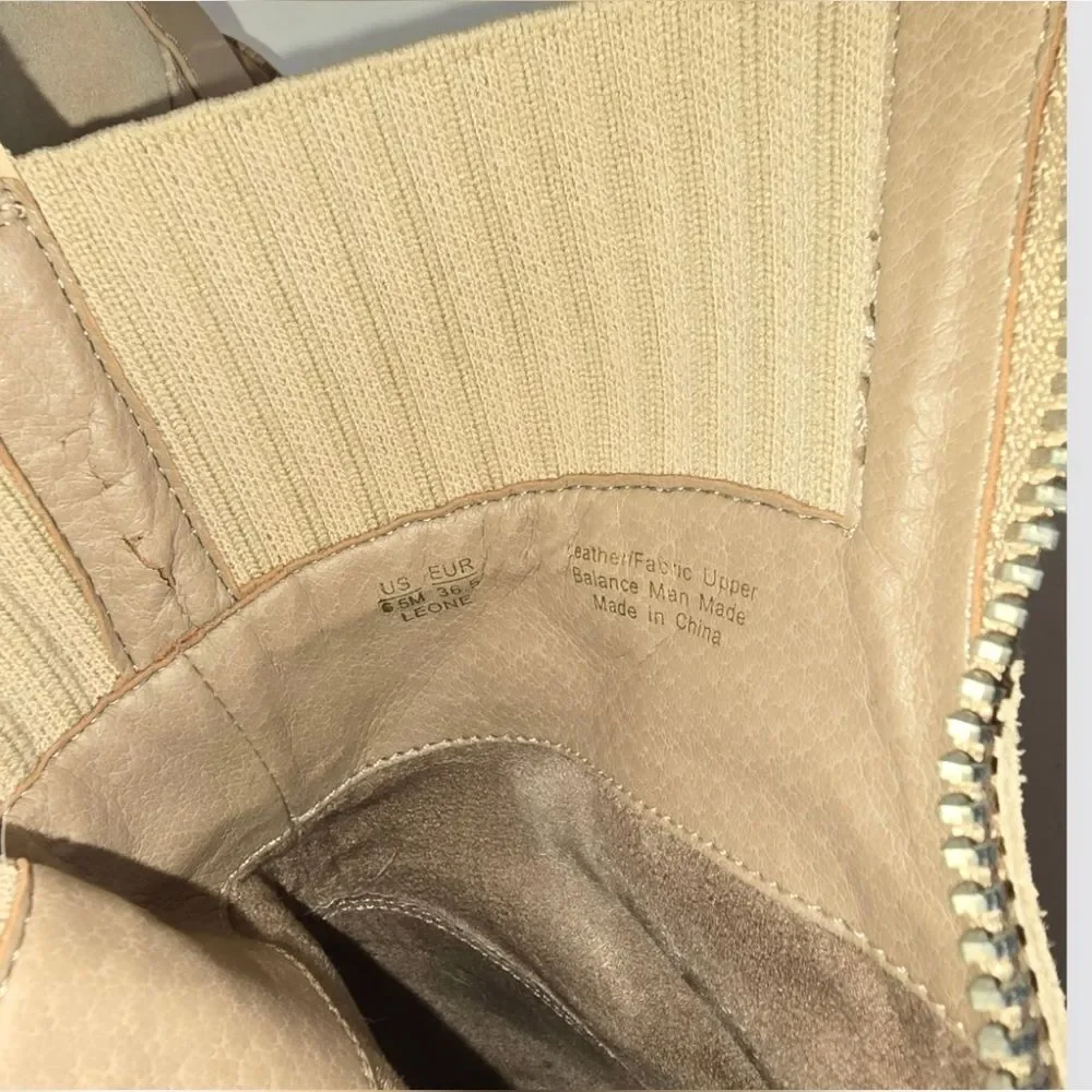 Sam Edelman Women’s Laguna Leather & Fabric Lug Sole Boots Beige Size 6.5